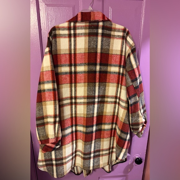 Maurices Red and Cream Plaid Utility Jacket - Picture 2 of 3